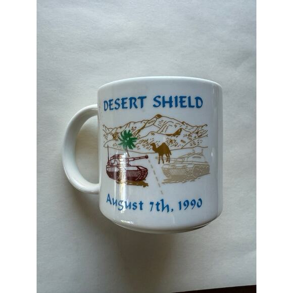 Operation Desert Shield Gold Rim Mug Cup made by Military Service Company Vtg - Picture 1 of 9